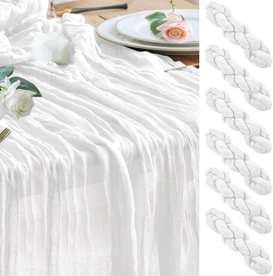 Wokceer Cheesecloth Table Runner White Christmas 6Pack 10FT Ivory Boho Gauze Cheese Cloth Table Runner for Party Long Rustic Sheer Table Runners for Baby Bridal Shower Wedding Easter Table Decor