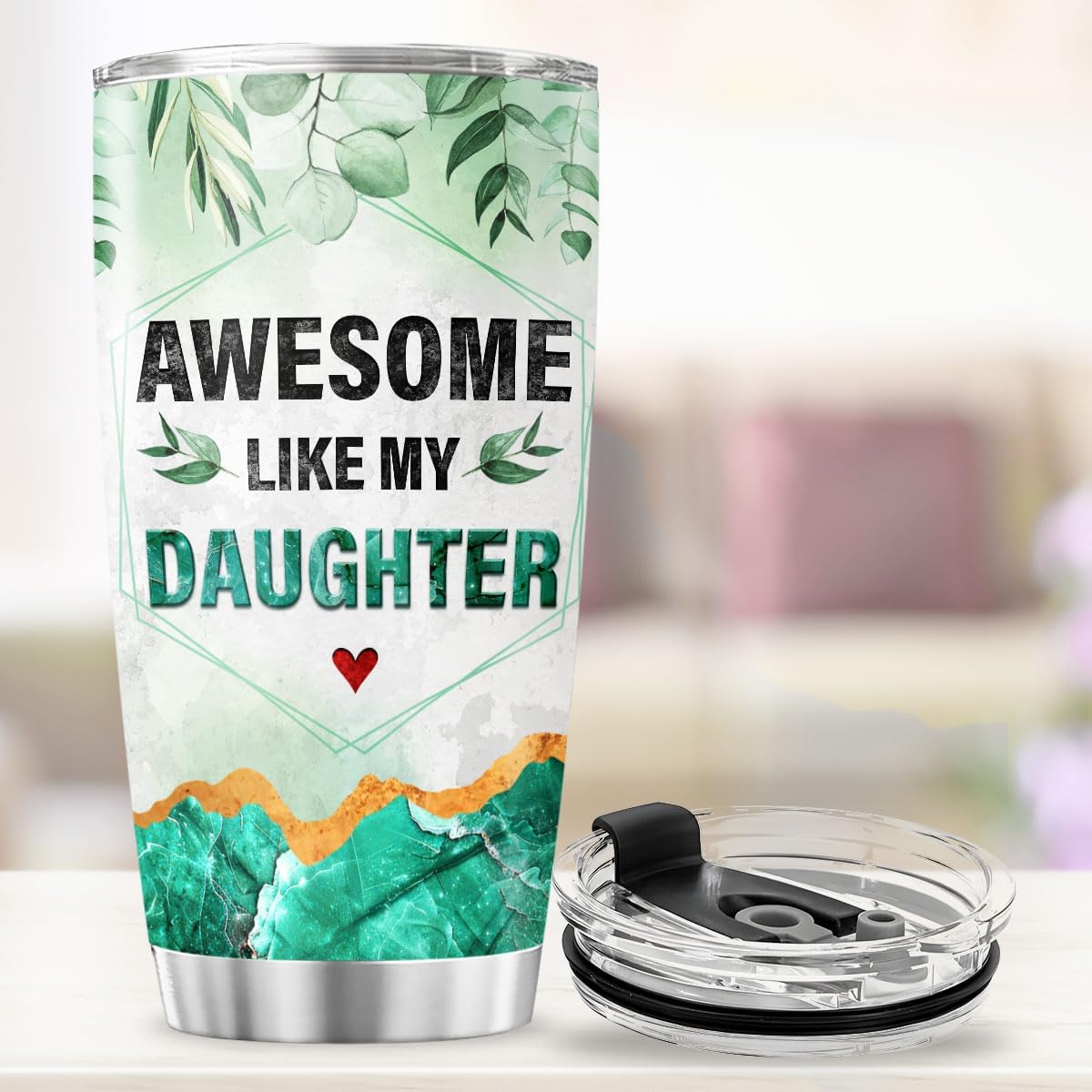 Awesome Like My Daughter Gift Tumbler 20oz, Funny Green Marble Design Insulated Stainless Steel Cup for Dad, Ideal Birthday or Fathers Day Present, Keeps Drinks Hot or Cold