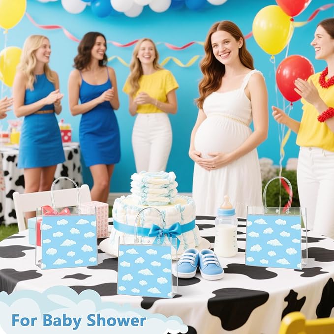 Aliceset 20 Pcs Blue Clear Cloud Bags with Handles Cartoon Story Goodie Bags Blue Sky Party Favors for Baby Shower Birthday Party Candy Snack Supplies, 8x8x3.15 Inch