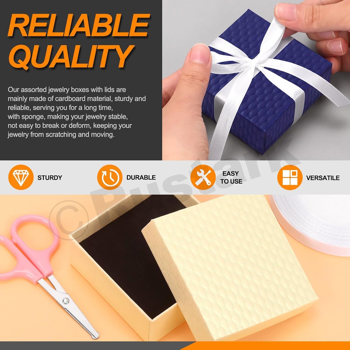 17Pcs 7.5x7.5x3cm / 3x3x1 Inch Dark Beige Cardboard Jewelry Gift Boxes with Stain Ribbon and Scissor, Small Gift Box with Lid for Necklaces, Rings, Bracelets, Earrings, Pendant, Jewelry