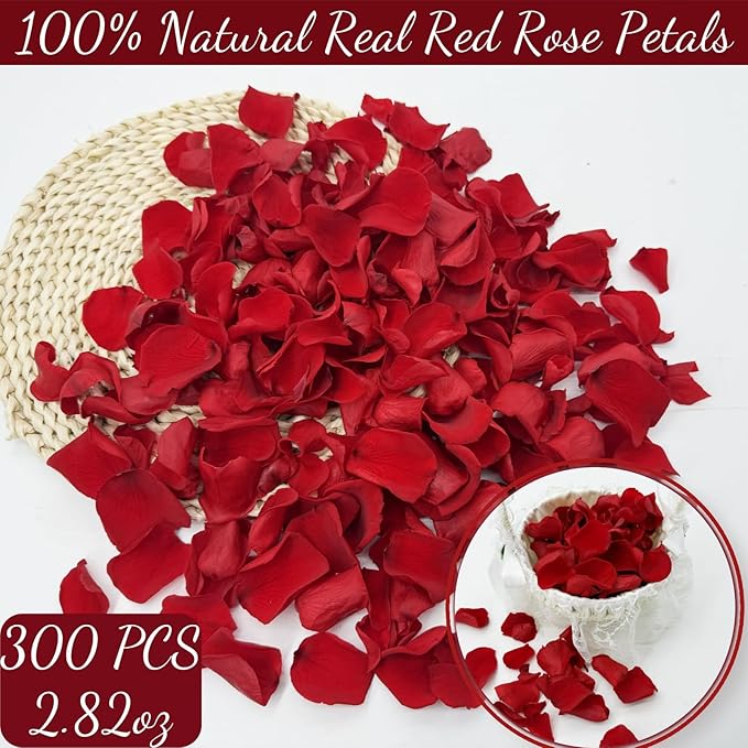 Eslibin 300 PCS Dried Real Red Rose Flower Petals Confetti for Wedding, 2.82oz Preserved Freeze Flower Girl Petals for Romantic Night Wedding Proposal Centerpeice Shower Party Decor