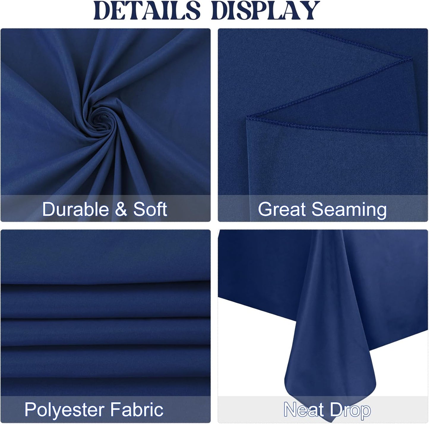 4 Pack Rectangle Tablecloth 60x126 Inch Navy Blue Washable Polyester Table Cover for Wedding Dining Table Buffet Parties Banquet Decor