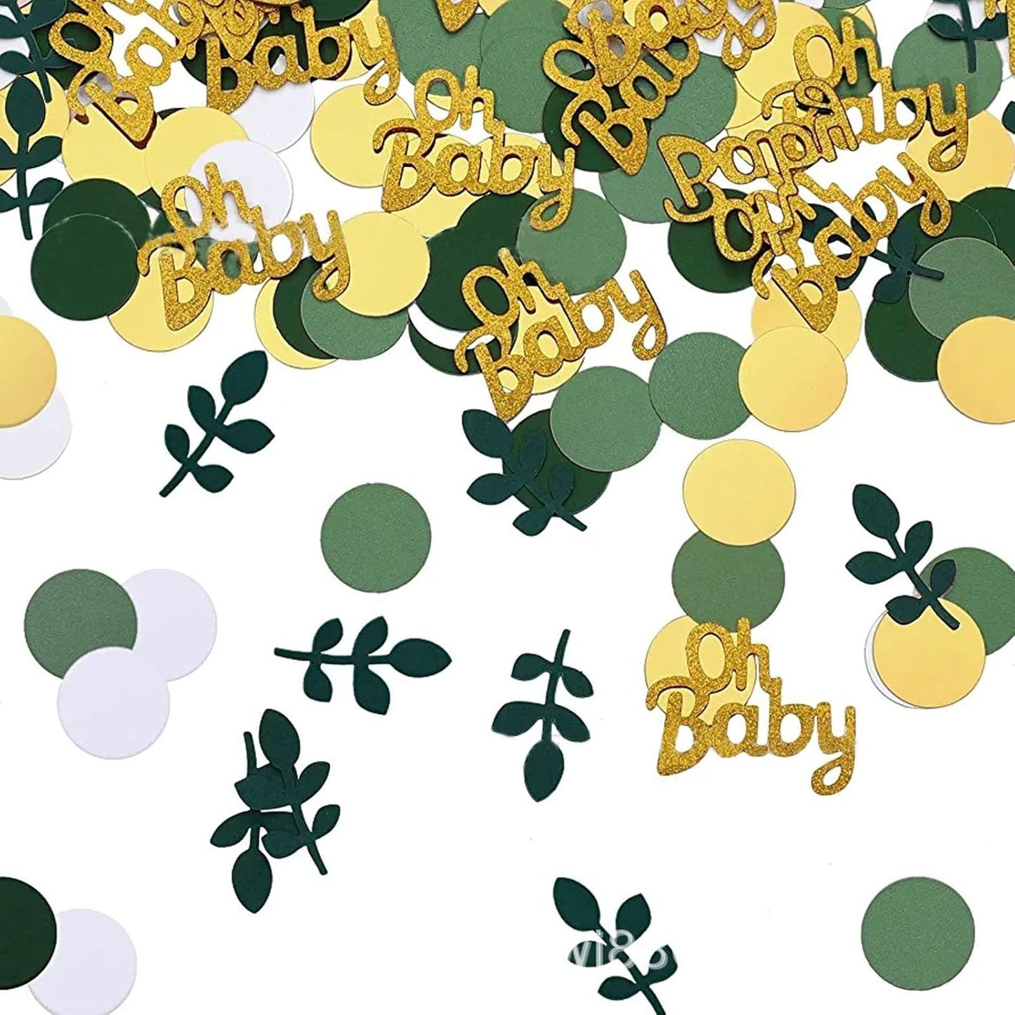 200 Pcs Greenery Baby Shower Decorations, Sage Green Party Decor, Table Confetti Dots With Eucalyptus, Gold Glitter for Baby Shower Decor
