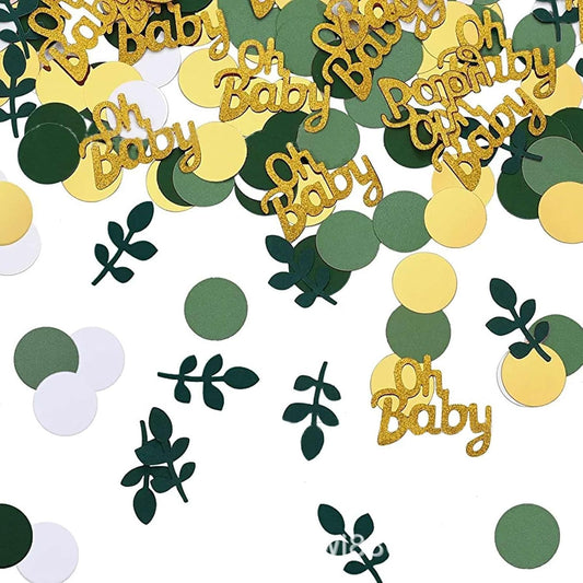 200 Pcs Greenery Baby Shower Decorations, Sage Green Party Decor, Table Confetti Dots With Eucalyptus, Gold Glitter for Baby Shower Decor