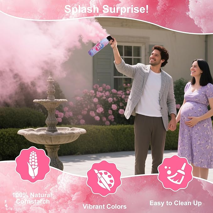 Large Gender Reveal Smoke Bombs 4 Packs, Pink Biodegradable Powder Spray for Baby Girl Reveal, Long-Lasting 10ft Smoke Effect, Unique Gender Reveal Ideas & Party Decorations