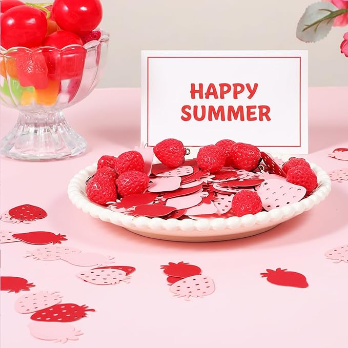 100 Pcs Strawberry Confetti Table Red Pink Paper Strawberry Themed Table Confetti, Berry Sweet Baby Shower Decorations for Wedding Birthday