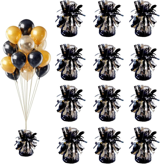 Balloon weights, 12 pieces, aluminum foil, suitable for birthday parties, gatherings, weddings, dinners and other occasions, weight 0.36bl (Black)