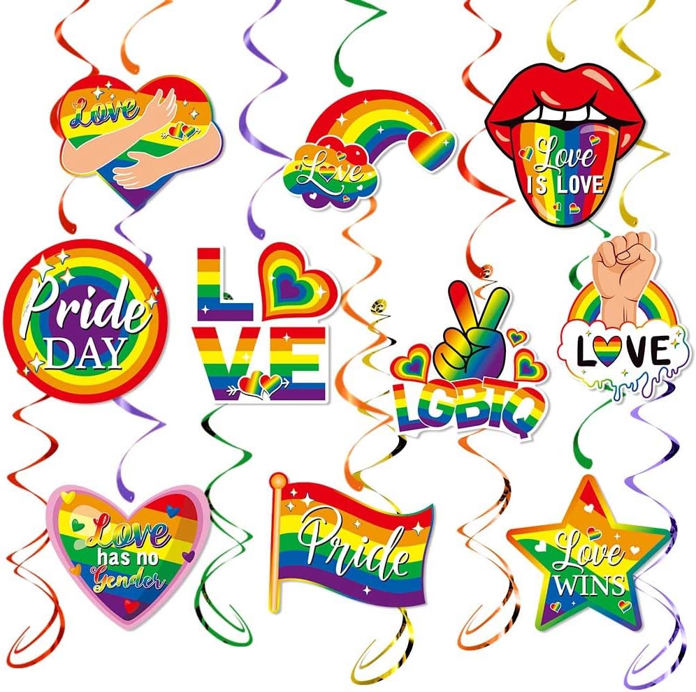Pride Accessories, Kaluofan 25 PCS Pride Decorations, Love is Love Pride Month Hanging Swirls Decorations for LGBTQ Parade Wedding Celebration Rainbow Friends Party Favor Supplies
