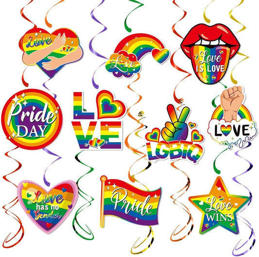 Pride Accessories, Kaluofan 25 PCS Pride Decorations, Love is Love Pride Month Hanging Swirls Decorations for LGBTQ Parade Wedding Celebration Rainbow Friends Party Favor Supplies