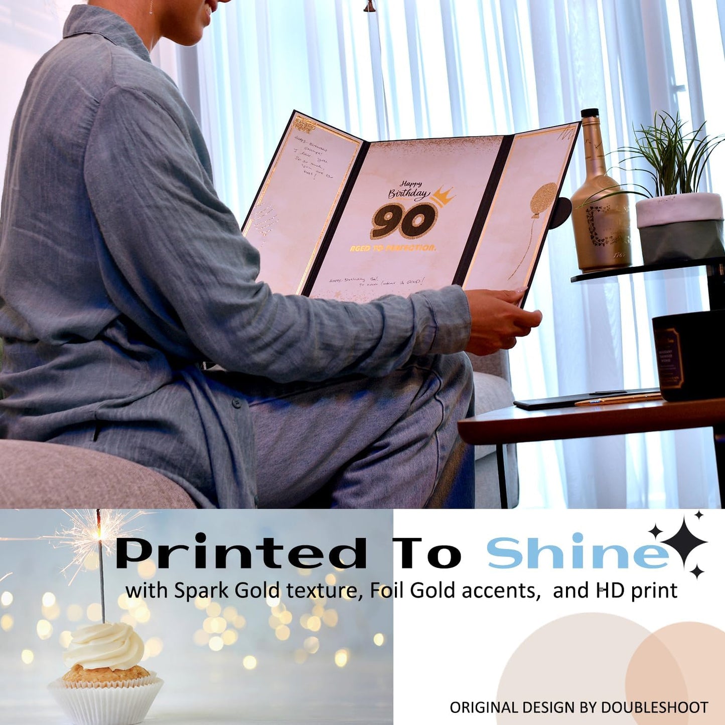 90th Birthday Guest Book Black Gold Party Decorations for Men 12"x18" - 90 Years Guest Book Sign in Poster Card - Ninety Party Keepsake Gift - Aged to Perfection - Pen Not Included
