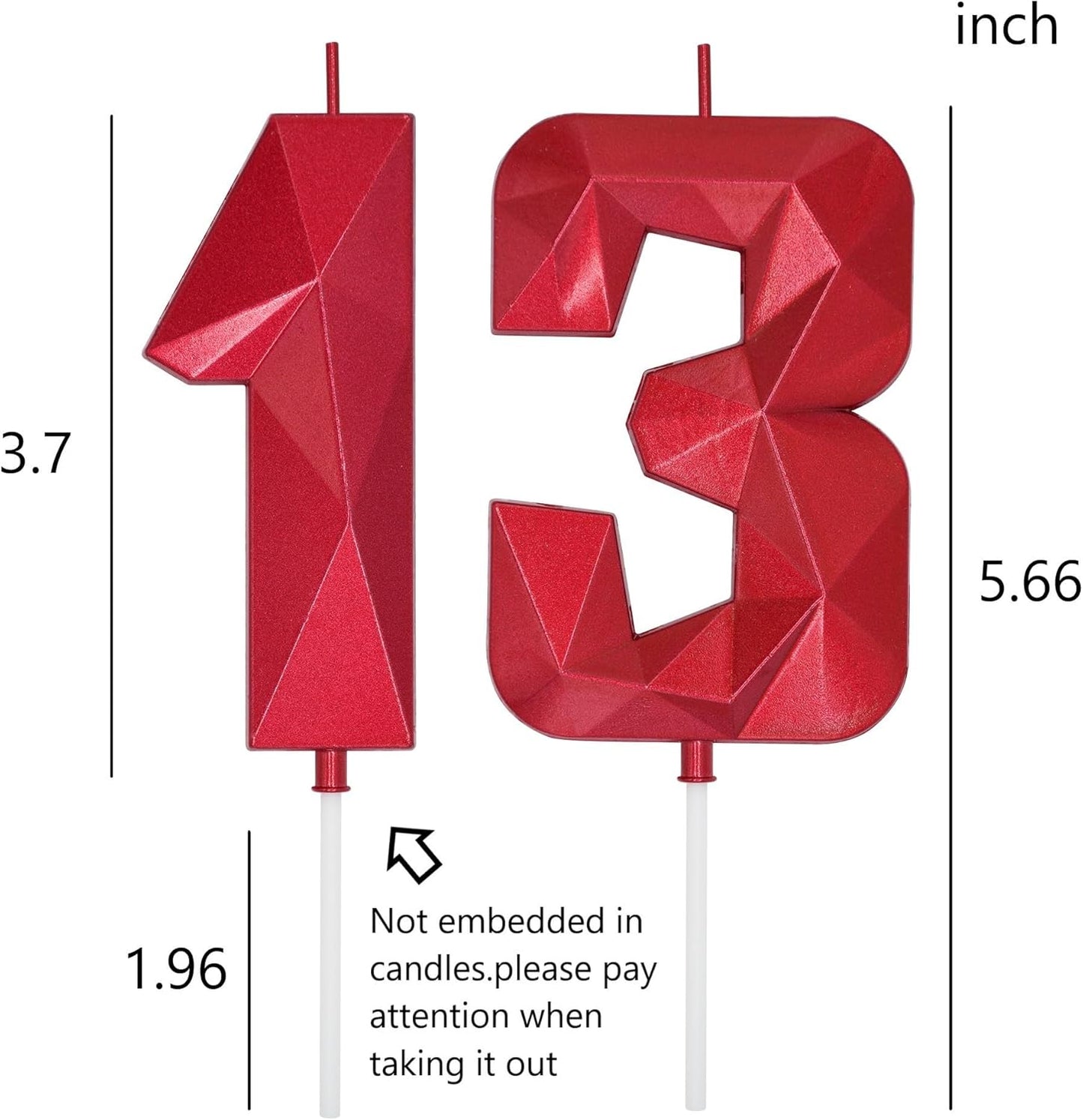 DERVENTA Large Birthday Candle Number 3D Red 3.7 inch Party Celebration Anniversary Decoration Cake Topper 1 Piece (Number 13 Red)