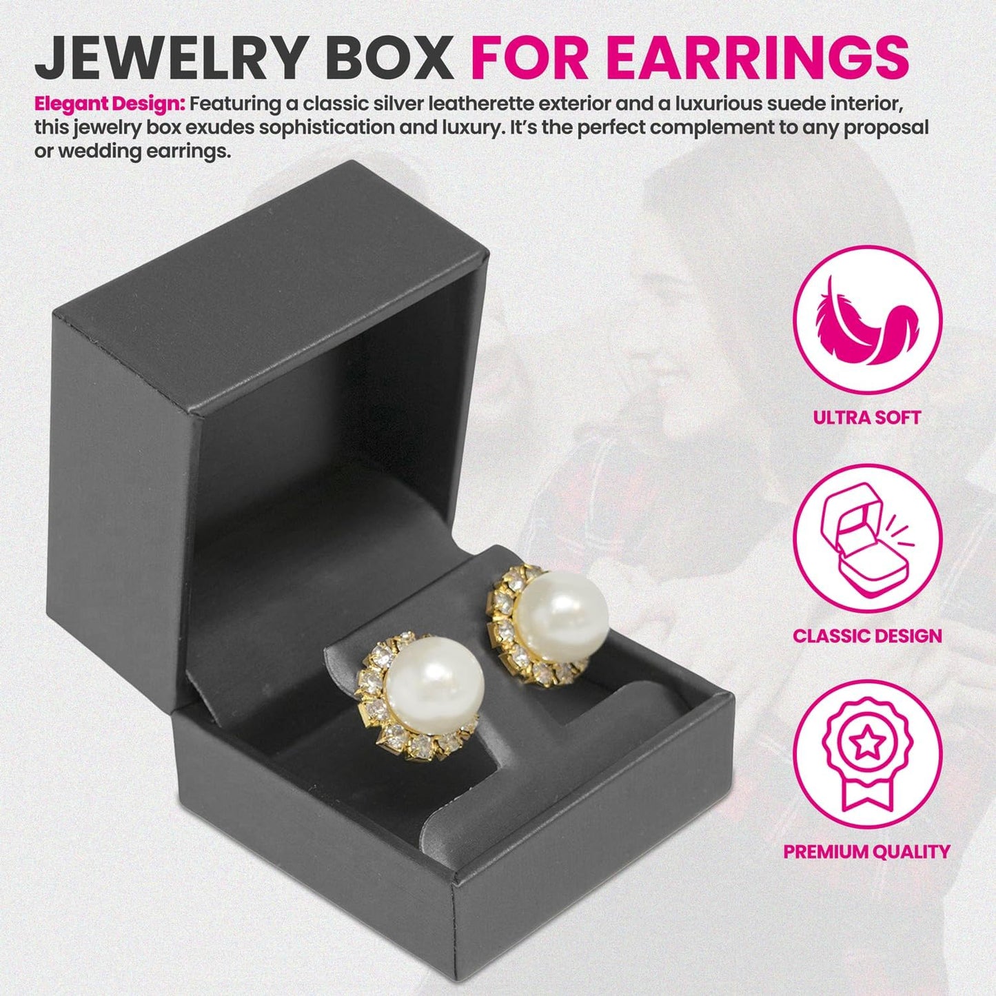 Novel Box Earring Tree Silver Jewelry Box 2.37x2.37x1.87 Inches - Earrings Gift Box for Proposal Wedding Engagement - Faux Leatherette Jewelry Display Box - Gift Presentation Boxes for Earrings