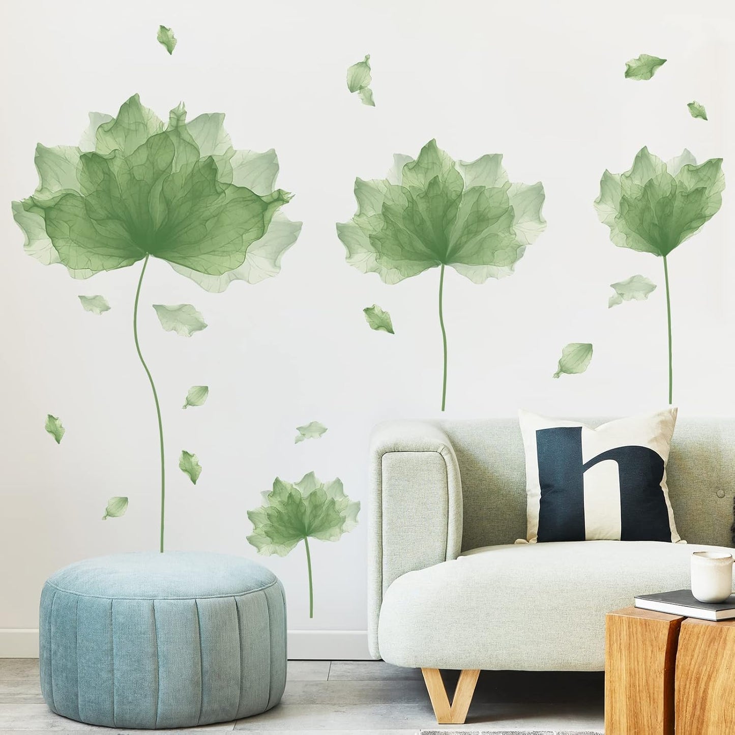 39.3'' x 32.6'' Huge Flower Petal Wall Decals Living Room Floral Wall Stickers Removable Peel and Stick Waterproof Wall Art Decor Stickers for Bedroom Bathroom Office (Matcha Green)