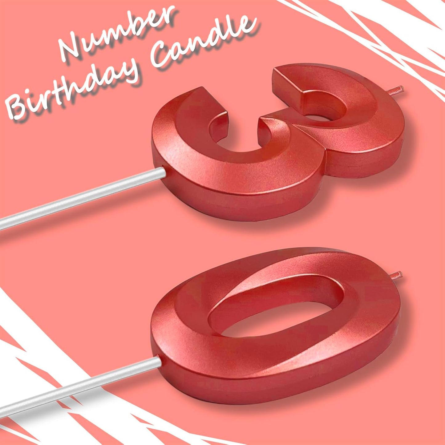 Red Number 30 Candles, 3D Diamond 2.76 Inch Cake Topper Birthday Candles for Wedding Anniversary Cake Decorations, Happy Birthday Party Decorations