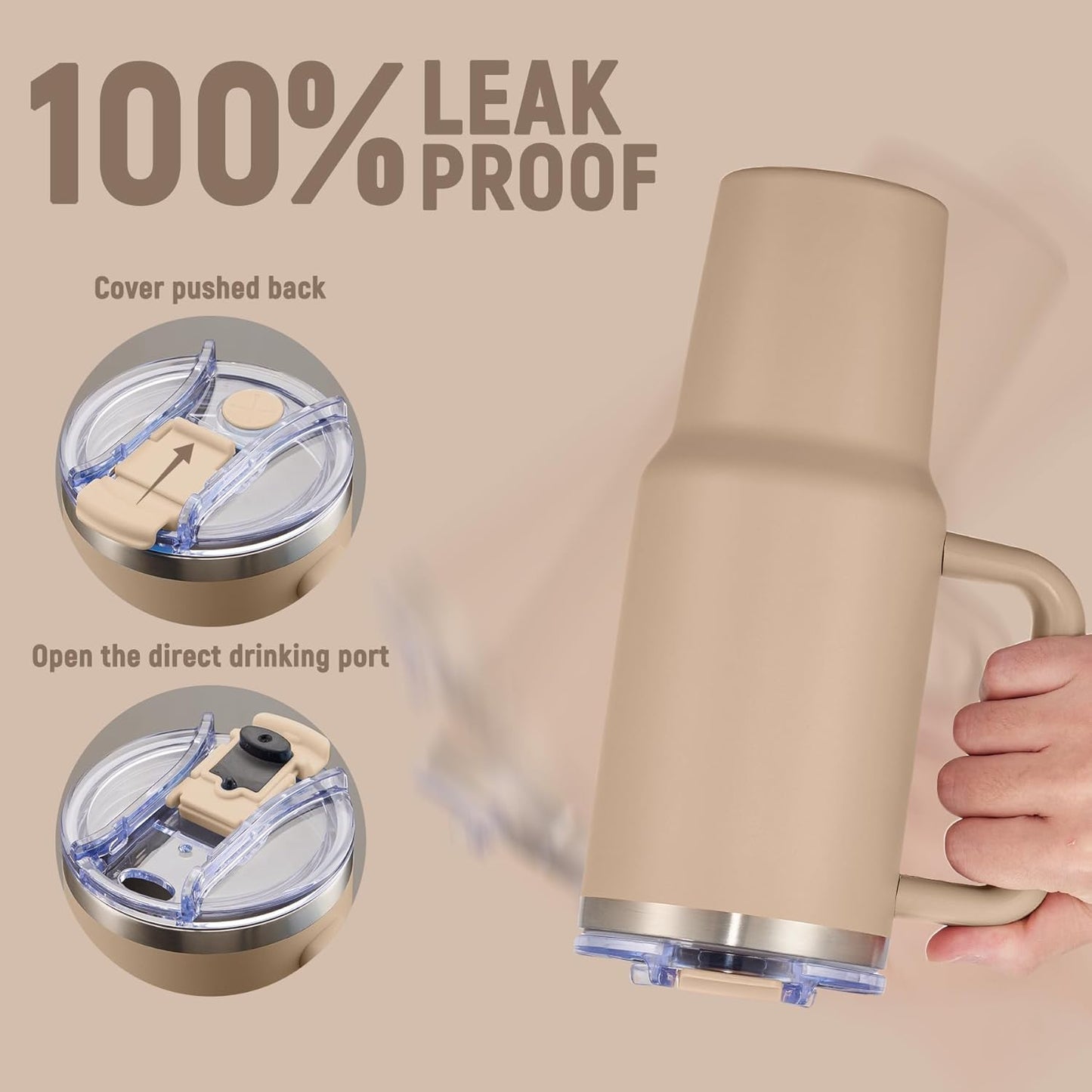 40 oz Tumbler with Handle and Straw Lid,Insulated Reusable Stainless Steel Water Bottle Travel Mug，Cupholder Friendly Double Wall Vacuum Sealed Cup (Mocha)