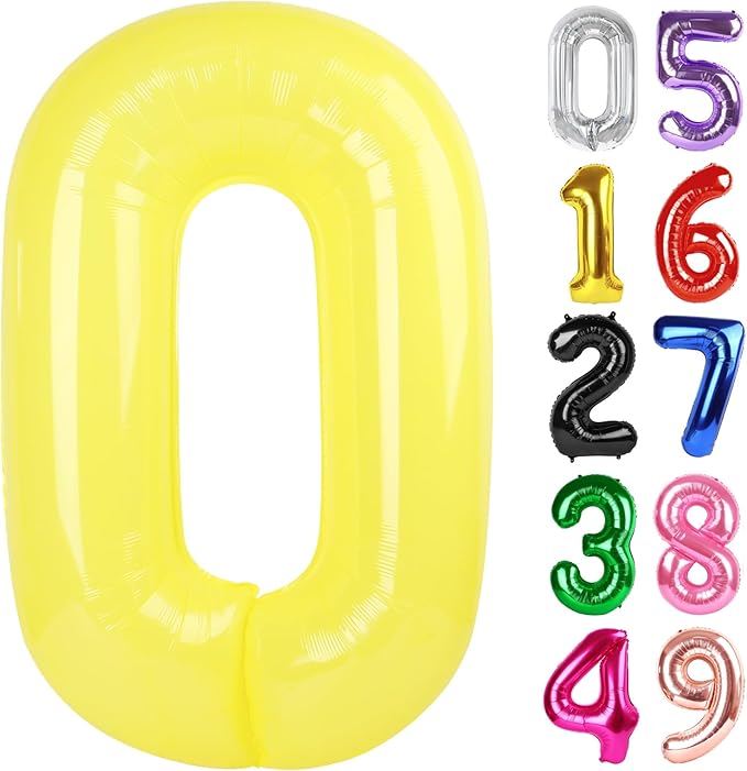 Yellow Number 0 Balloon 40 Inch, 0 Balloon Number for 10th 20th 30th 40th 50th 60th Birthday Decorations, Yellow Party Supplies