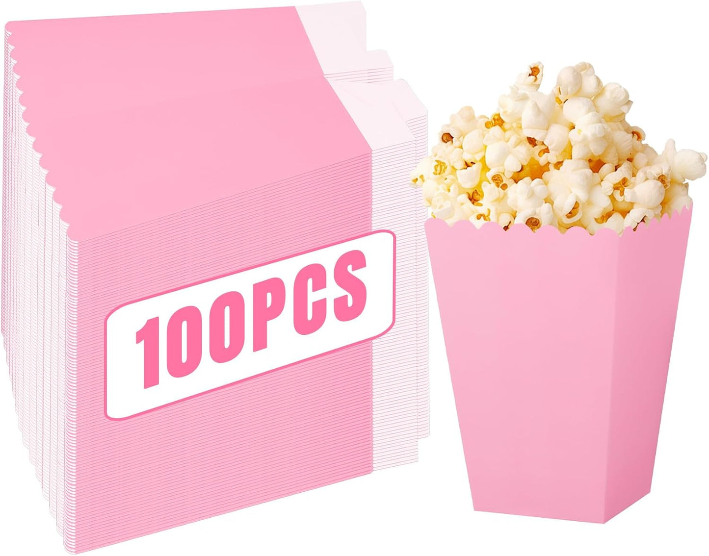 100PCS Small Pink Popcorn Boxes, Small Disposable Popcorn Holders for Birthday Parties, Weddings, Movie Nights, Carnivals, Holidays, Baby Showers