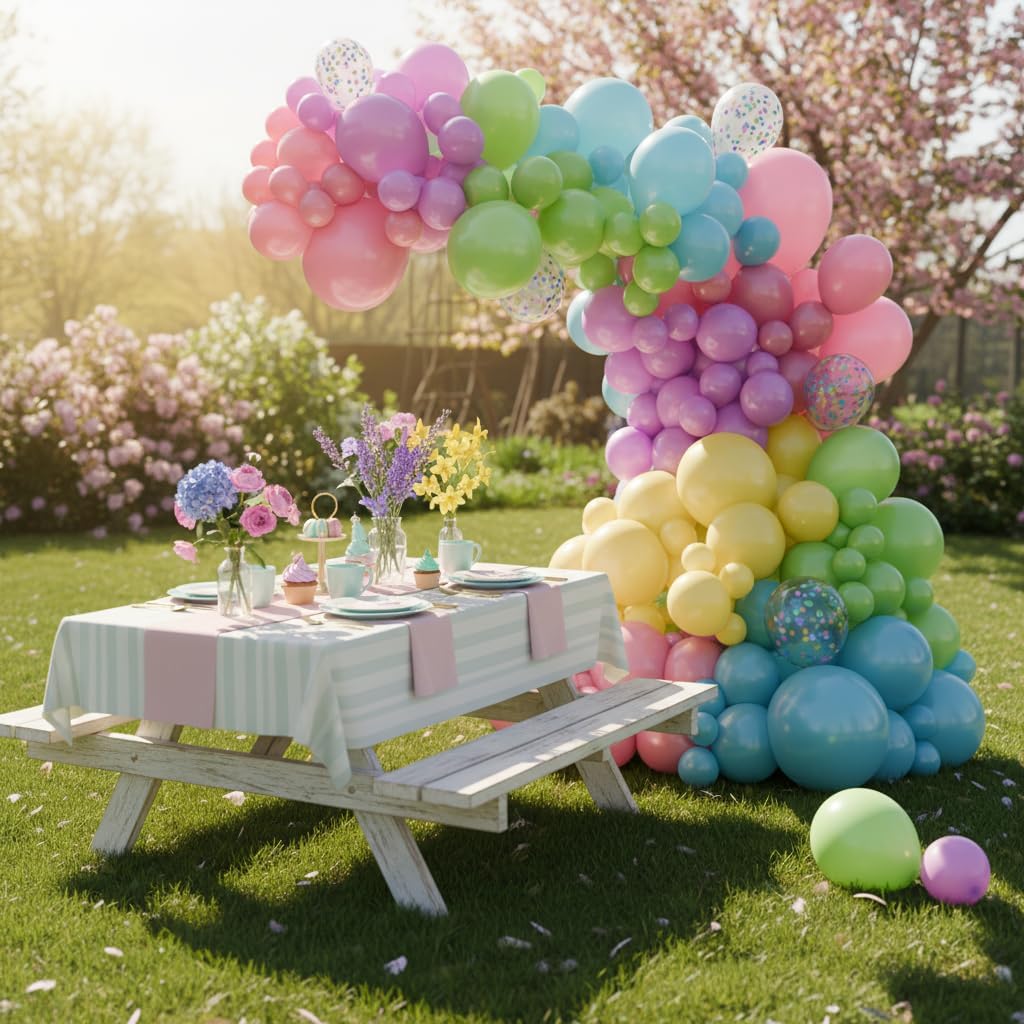 Balloon Garland Arch Kit – 146 Pcs Pastel Green, Blue, Violeet, Pink, Yellow & Confetti Balloons for Baby Shower, Birthday, Gender Reveal, Wedding Party – DIY Kit by Vellax™