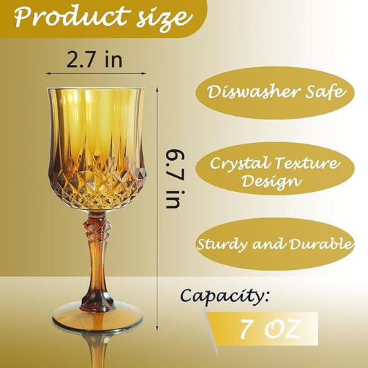 Plastic Wine Glasses, Plastic Goblets Vintage Style Cordial Unbreakable Drinking Glasses, Reusable Drinkware for Wedding Reception, Grand Event Party Supplies, Easter (24, Amber)