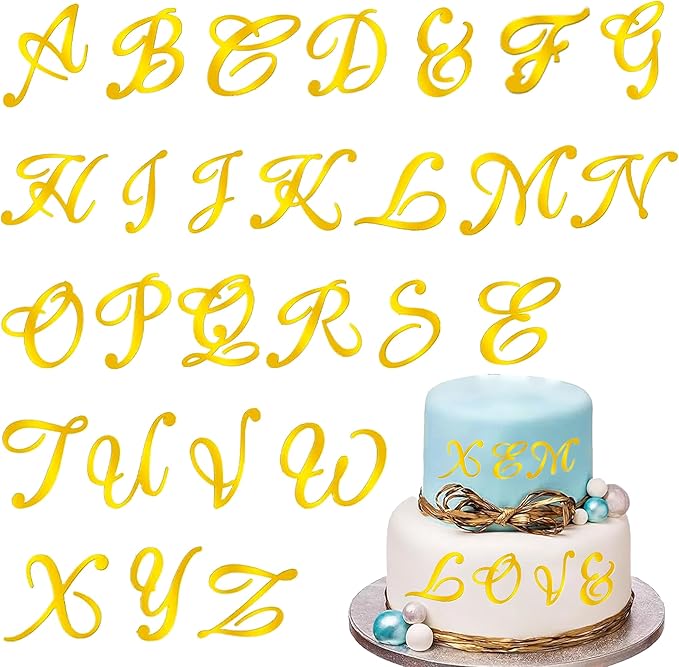 Acrylic Alphabet Cake Topper, DIY Personalized Name Cake Toppers with A-Z Letter Set Gold Cake Topper for Custom Wedding Cake Decorations, Baby Birthday Party Supplies (Style 2)