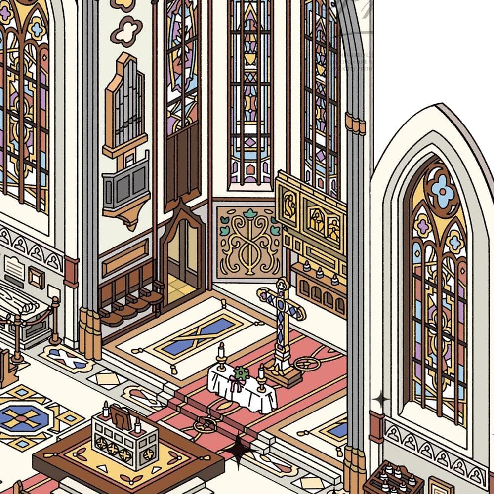 Fabulous Cathedral Architecture Scenery Stickers, DIY Miniature Scrapbooking Supplies, Vintage Library Scenes, Fun World PET 3D Landscape Sticker, Crafting Decorative Paper for Relief Stress