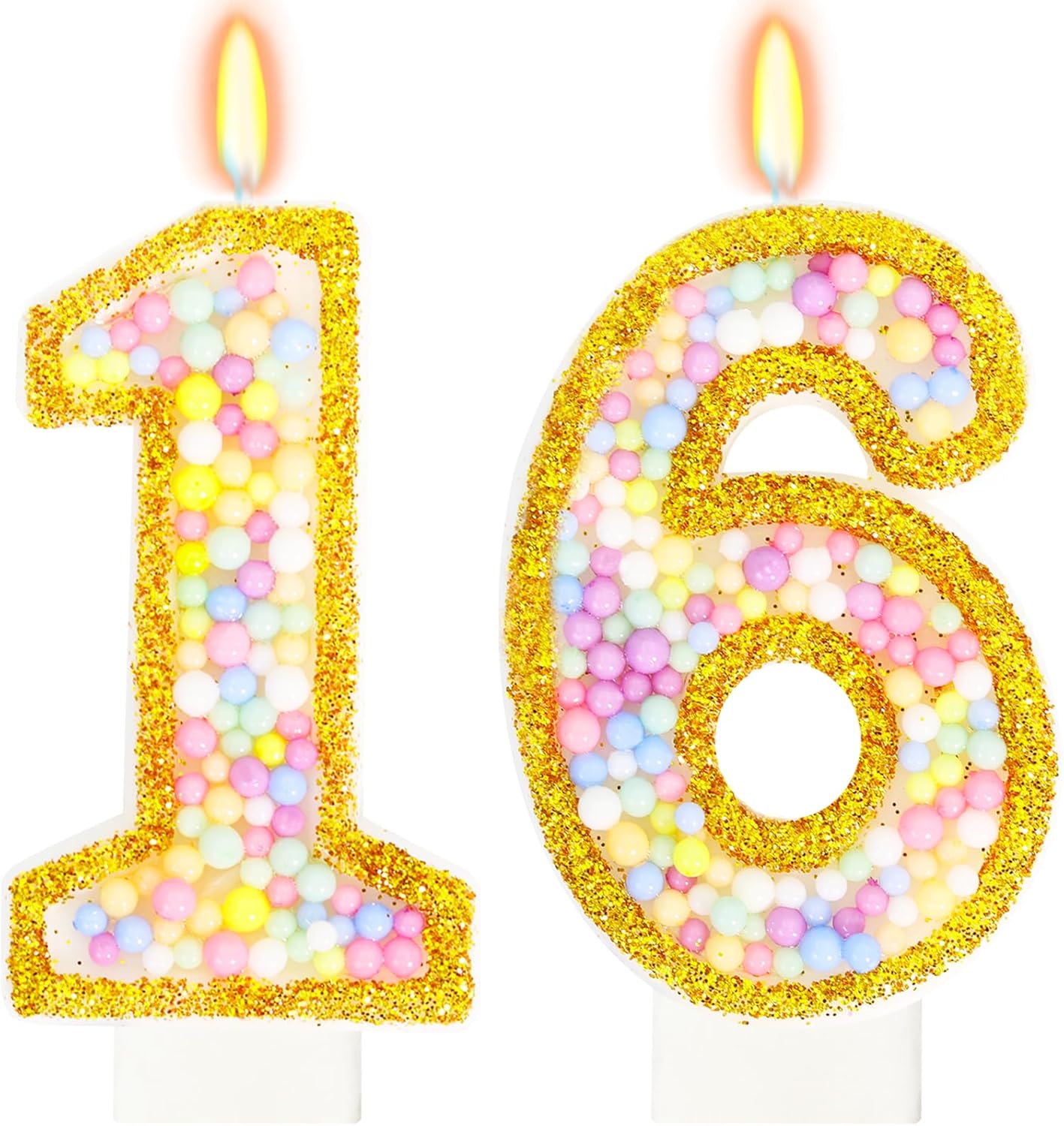 16th Birthday Candle for Cake, Colorful Macaron Numeral Candles for Boys/Girls, Birthday Party Cake Decorations, Golden Cake Topper for Birthday Party Supplies (Number 16)