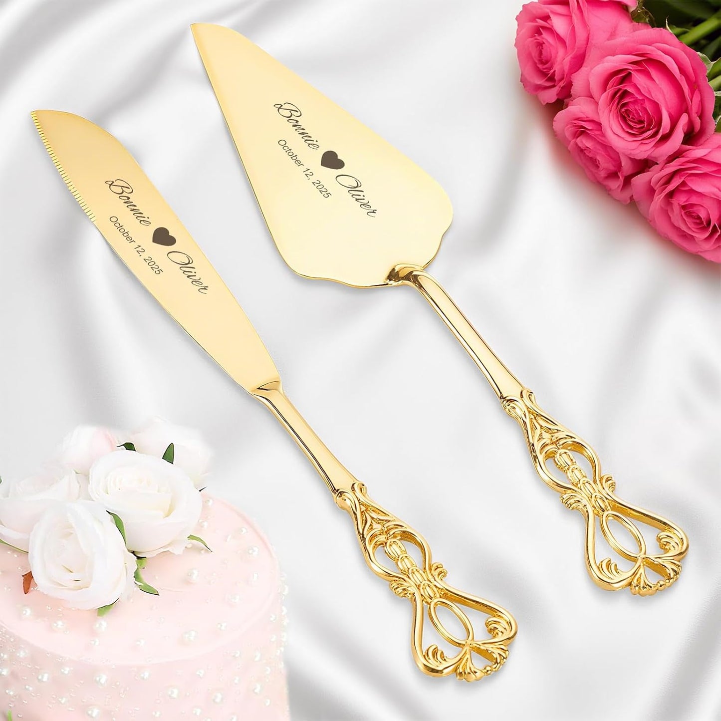 Custom Cake Cutting Set for Wedding Cake Knife and Server Set Personalized Gold Cake Cutter Gift for Anniversary Birthday Christmas