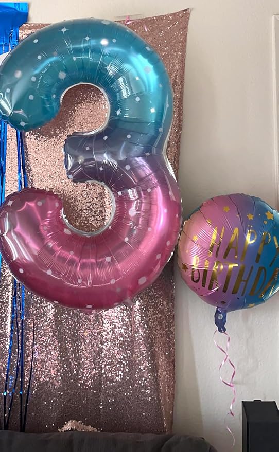 Numbers Balloon 3, 40 Inch Large Pink Purple Blue Balloon for Three Year Old Birthday Decor, 3 13 30 31 Birthday Party Decorations for Wedding Supplies