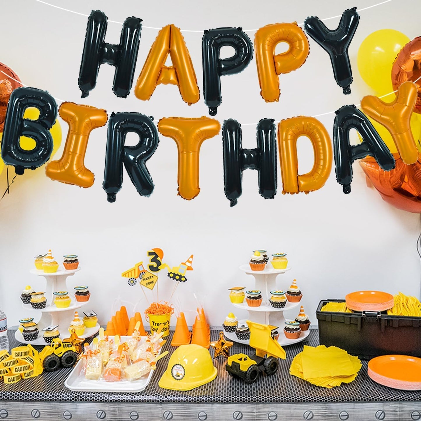 TONIFUL 16 Inch Black Orange Mylar Foil Birthday Balloons Banner Happy Birthday Balloon Letters for Adults & Girls Boys Kids Birthday Decorations Halloween Party Supplies