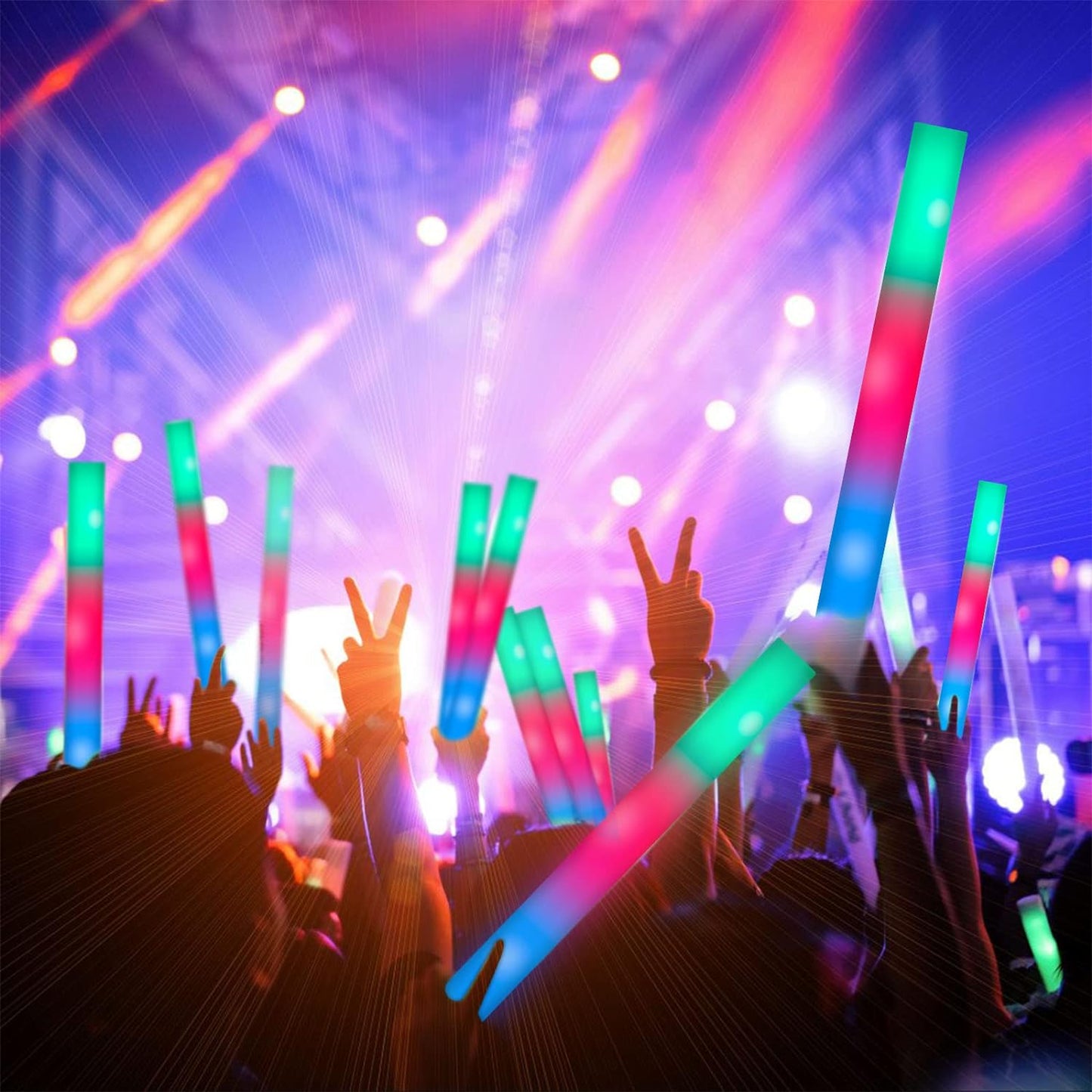 46PCS Foam Glow Sticks, Foam Light Up Sticks with 3 Modes Colorful Flashing, Glow Stick Bulk Party Pack, Glow in Dark Party Supplies, LED Foam Sticks Bulk for Wedding, Raves, Concert, Halloween