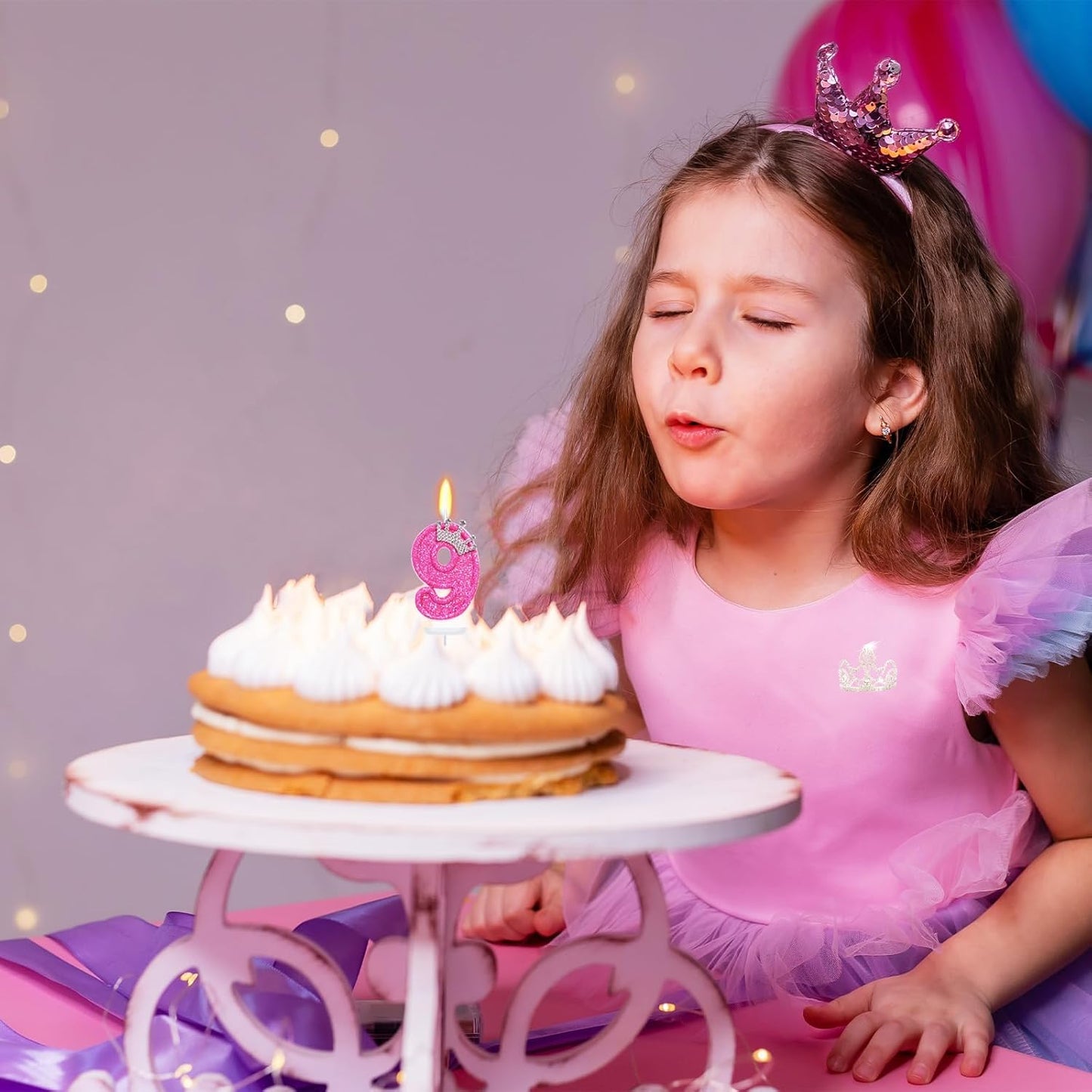 Birthday Candle for Cake, Crown Rose Number Cake Candles, 2.76 inch Number Happy Birthday Candle, Cake Topper Decoration for Birthday Party (Number 9)