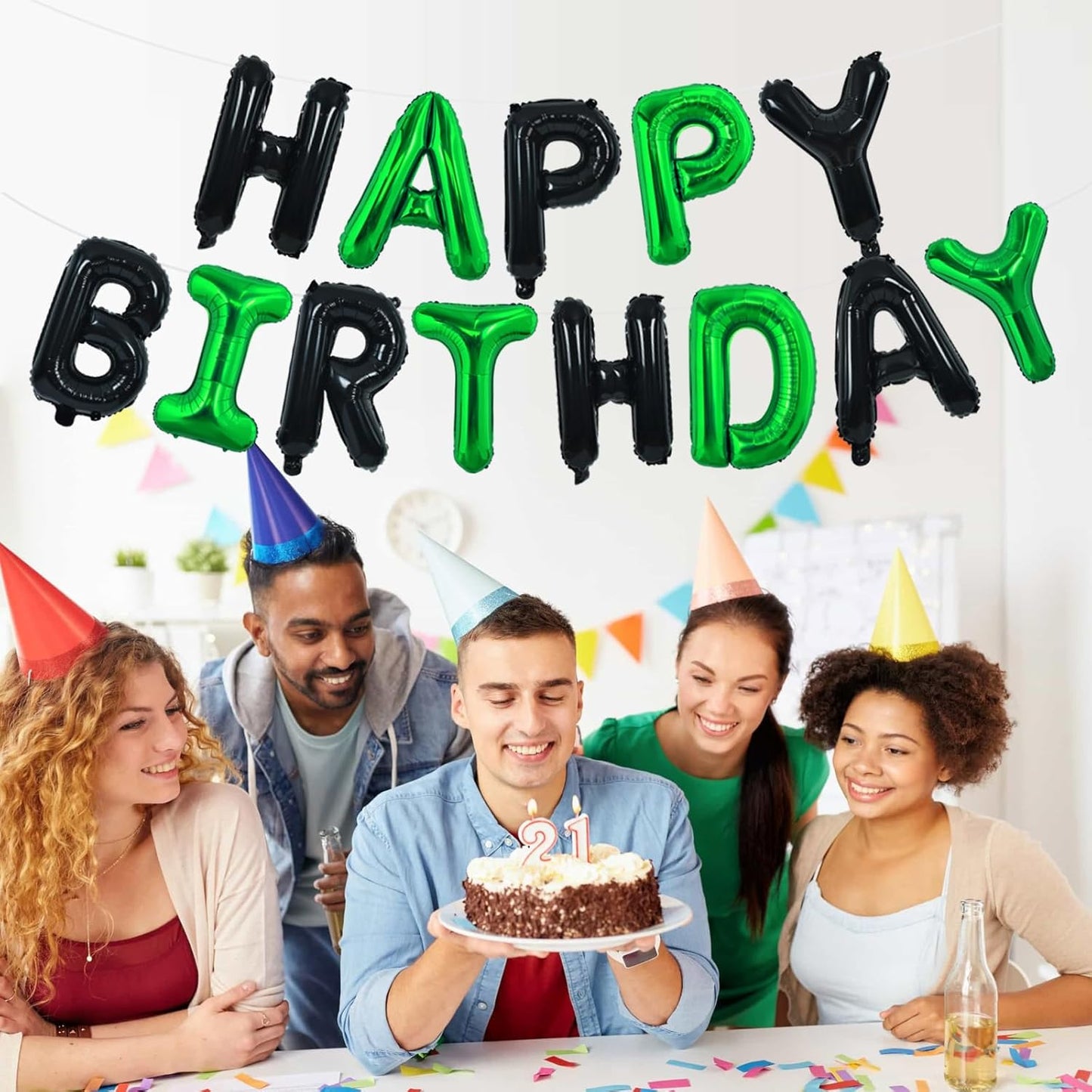 TONIFUL Happy Birthday Balloons Banner 16 Inch Mylar Foil Letters Birthday Sign Reusable for Girls Boys Kids & Adults Birthday Party Decorations Supplies（Black Green）
