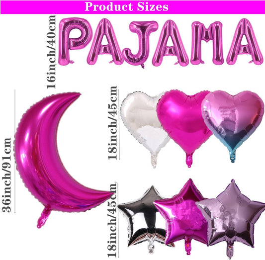 44 Pieces PAJAMA PARTY Balloons Rose Red Moon Star Heart Aluminum Foil Balloons Purple Latex Balloons for Girls Women Slumber Party Sleepover Birthday Party Spa Party Decoration (Rose red)