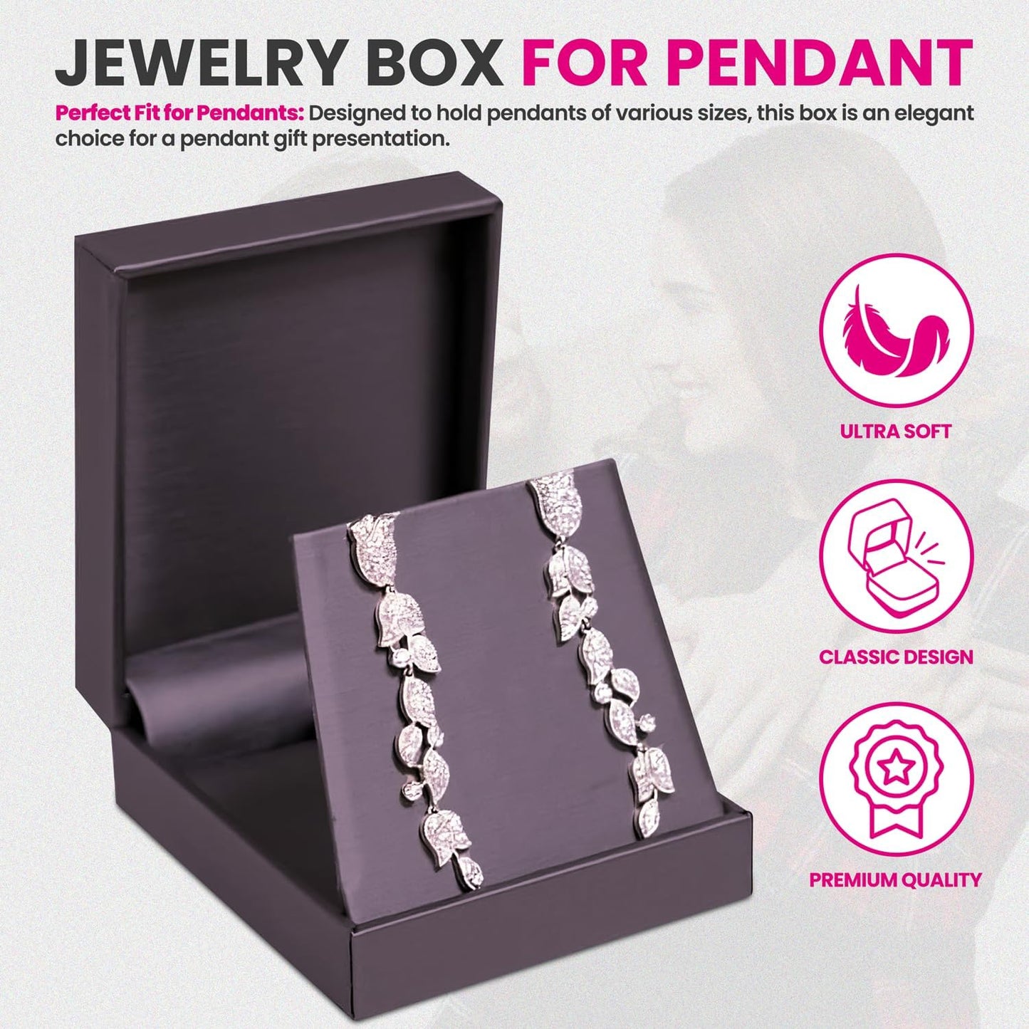 Novel Box Purple Jewelry Box for Pendant 3x4.12x1.25 Inches - Pendants Gift Box for Proposal Wedding Engagement - Faux Leatherette Jewelry Display Box - Gift Presentation Boxes for Pendants