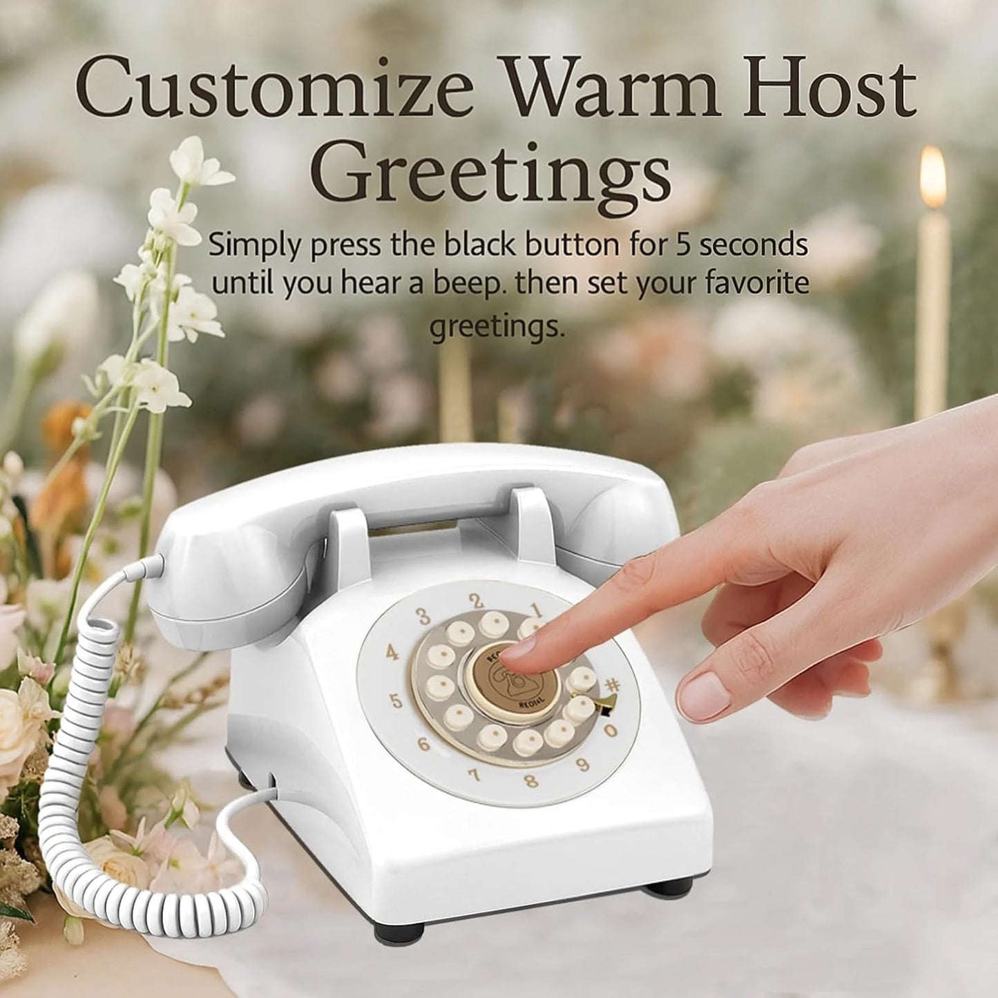 Audio Guest Book Wedding Phone, Retro Audio Phone Guestbook with Clear Voice Recording for Wedding Reception, Bridal Shower, Birthday, Baby Shower, Anniversary, Engagement (White)