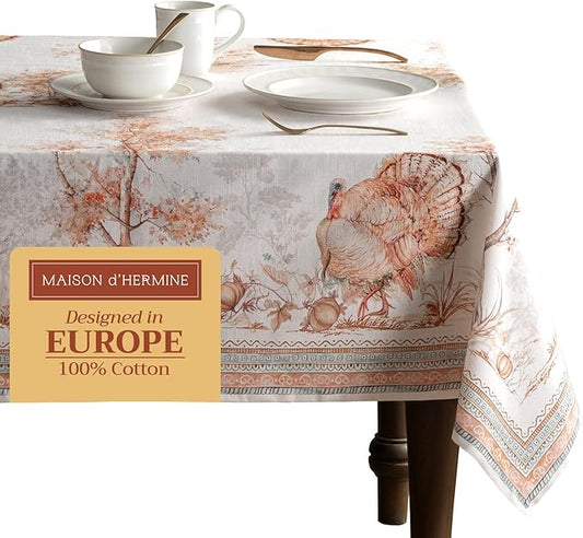 Maison d' Hermine Table Cloth Rectangle Table 100% Cotton 60 x 108 Inches Fall Tablecloth Reusable Everyday Use for Thanksgiving Christmas Decorations Dining Farmhouse Party (Giving Thanks)