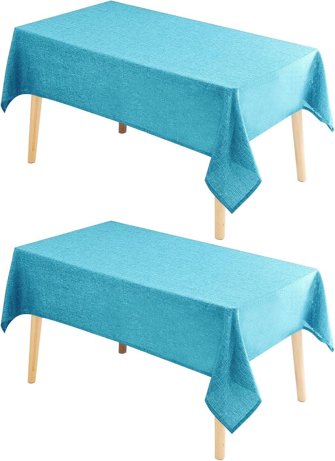 Hiasan 2 Pack Faux Linen Rectangle Tablecloth - Wrinkle and Stain Resistant Washable Table Cloth for Kitchen Dining Room Holiday Table Cover for Party Dinner, Teal, 70 x 108 Inch