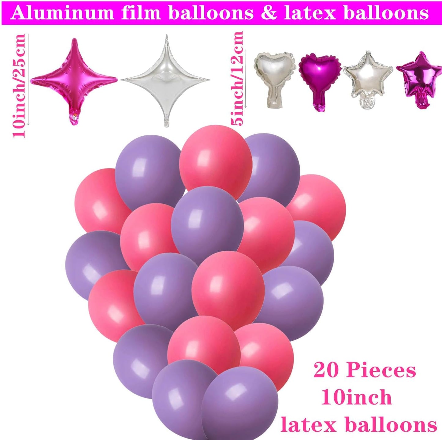 44 Pieces PAJAMA PARTY Balloons Rose Red Moon Star Heart Aluminum Foil Balloons Purple Latex Balloons for Girls Women Slumber Party Sleepover Birthday Party Spa Party Decoration (Rose red)