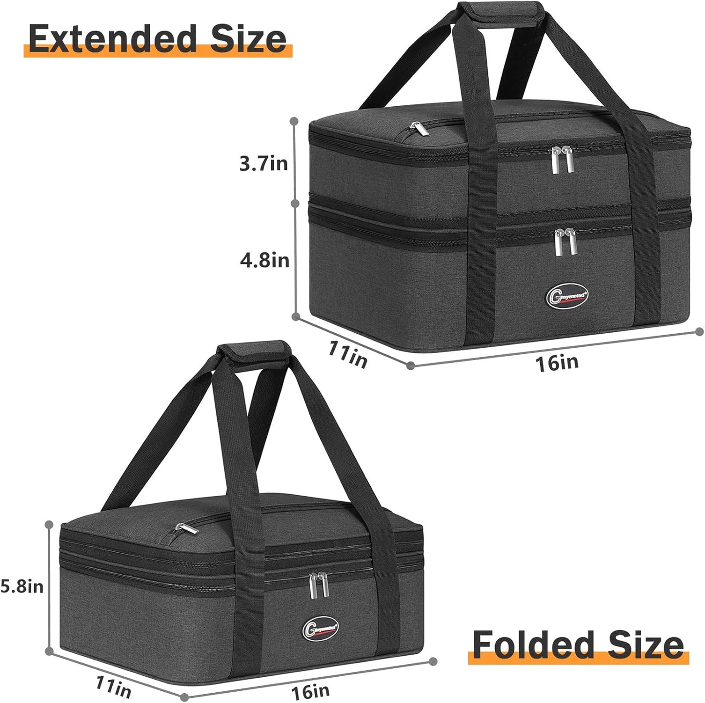 GhvyenntteS Casserole Carrier, Double Insulated Casserole Carrier for Hot or Cold Food Lunch Tote Warmer, Portable Lasagna Lunch Bag for Potluck Parties, Picnic, Travel, Fits 9"x13" Baking Dish, Grey
