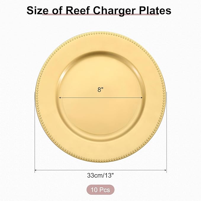 uxcell 10pcs Charger Plates Bulk 13 Inch Plastic Charger Plates Round Plate Chargers for Dinner Wedding Party Event Table Setting Decoration Gold