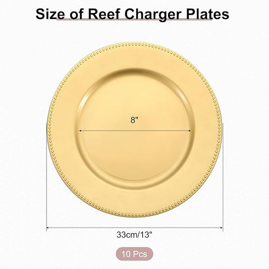uxcell 10pcs Charger Plates Bulk 13 Inch Plastic Charger Plates Round Plate Chargers for Dinner Wedding Party Event Table Setting Decoration Gold