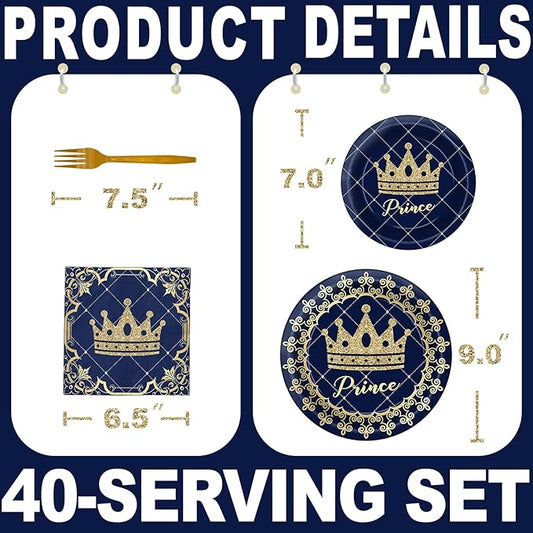 Prince Party Decorations - Prince Party Plates and Napkins for Kids Birthday Party, Serves 40 Guests