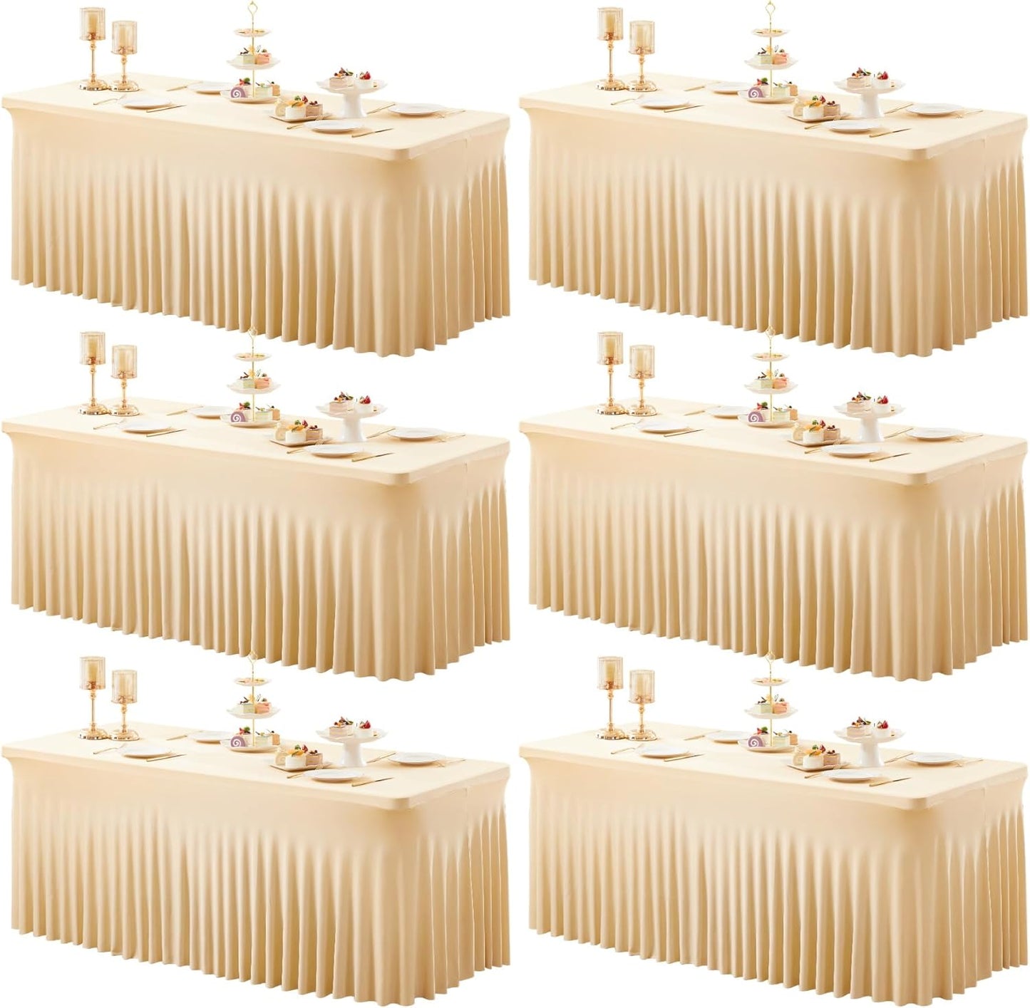 Champagne Spandex Table Covers 6ft, 6 Packs Fitted Table Covers for 6 Foot Tables Stretch Spandex Table Skirts Rectangle Tables for Event, Wedding, Banquet & Parties