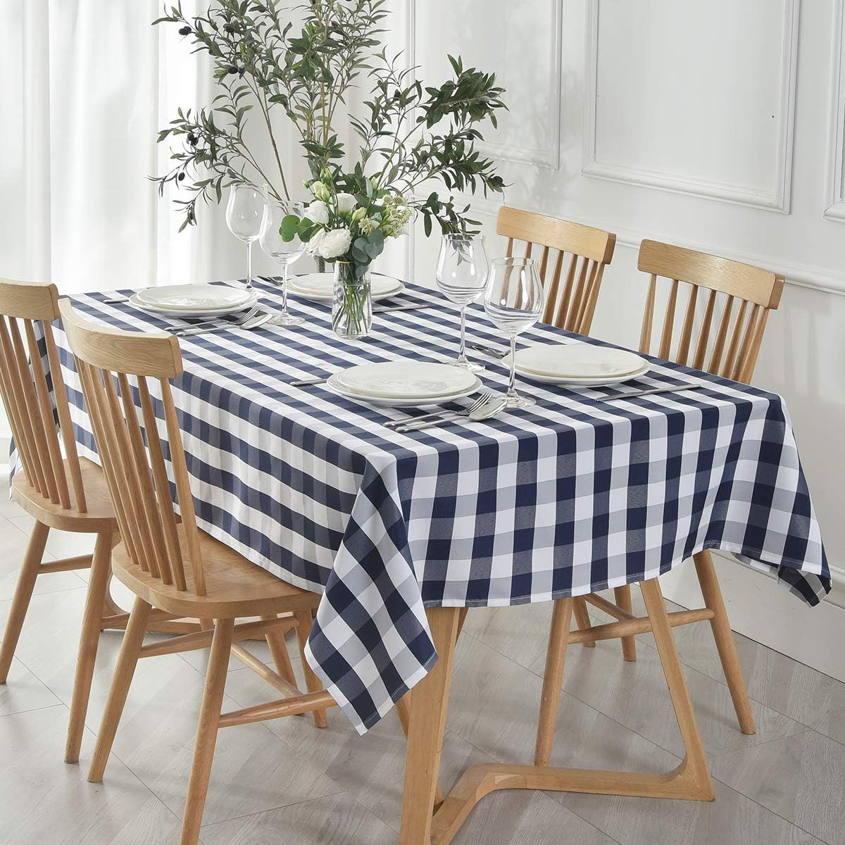 maxmill Checkered Tablecloth Stain Resistant Waterproof Wrinkle Resistant Spillproof Washable Heavy Weight Table Cloth Gingham for Dining Room and Outdoor Use, Rectangle 60 x 140 Inch Navy and White