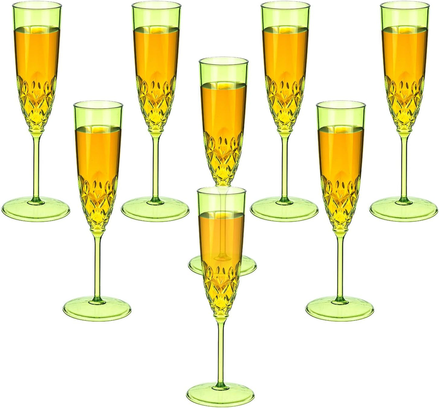 Plastic Champagne Flutes, 8 Pcs Shatterproof Reusable Fancy Crystal Clear Champagne Glasses, 5 oz Acrylic Unbreakable Elegant Party Drinking Cocktail Wine Glasses Wedding Birthday Bar Goblets Green