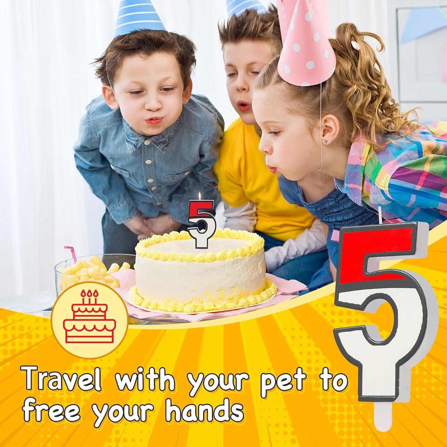 Number 5 Candle Cartoon Red and White Birthday Cake Candle for Cartoon Animated Birthday Decoration Party Supplies (Number 5)