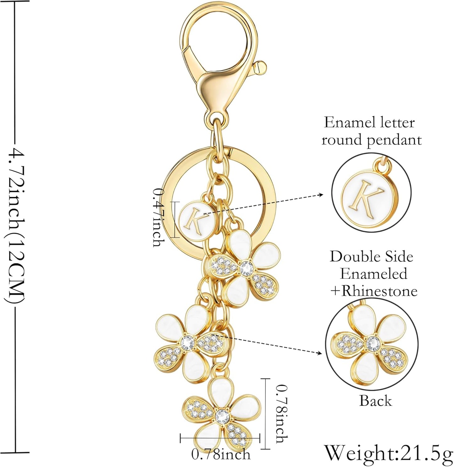 XGALBLA Cute Flower Crystals Rhinestone Initial Letter Keychain for Women, Bag Charms Bling Sparkly Enameled Keychain Handbag
