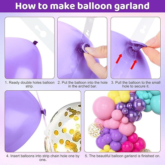 Amandir 153pcs Purple Blue Pink Balloon Garland Arch Kit, Different Sizes 18 12 10 5 inch Teal Yellow Latex Metallic Confetti Balloons for Magic Birthday Engagement Party Decoration