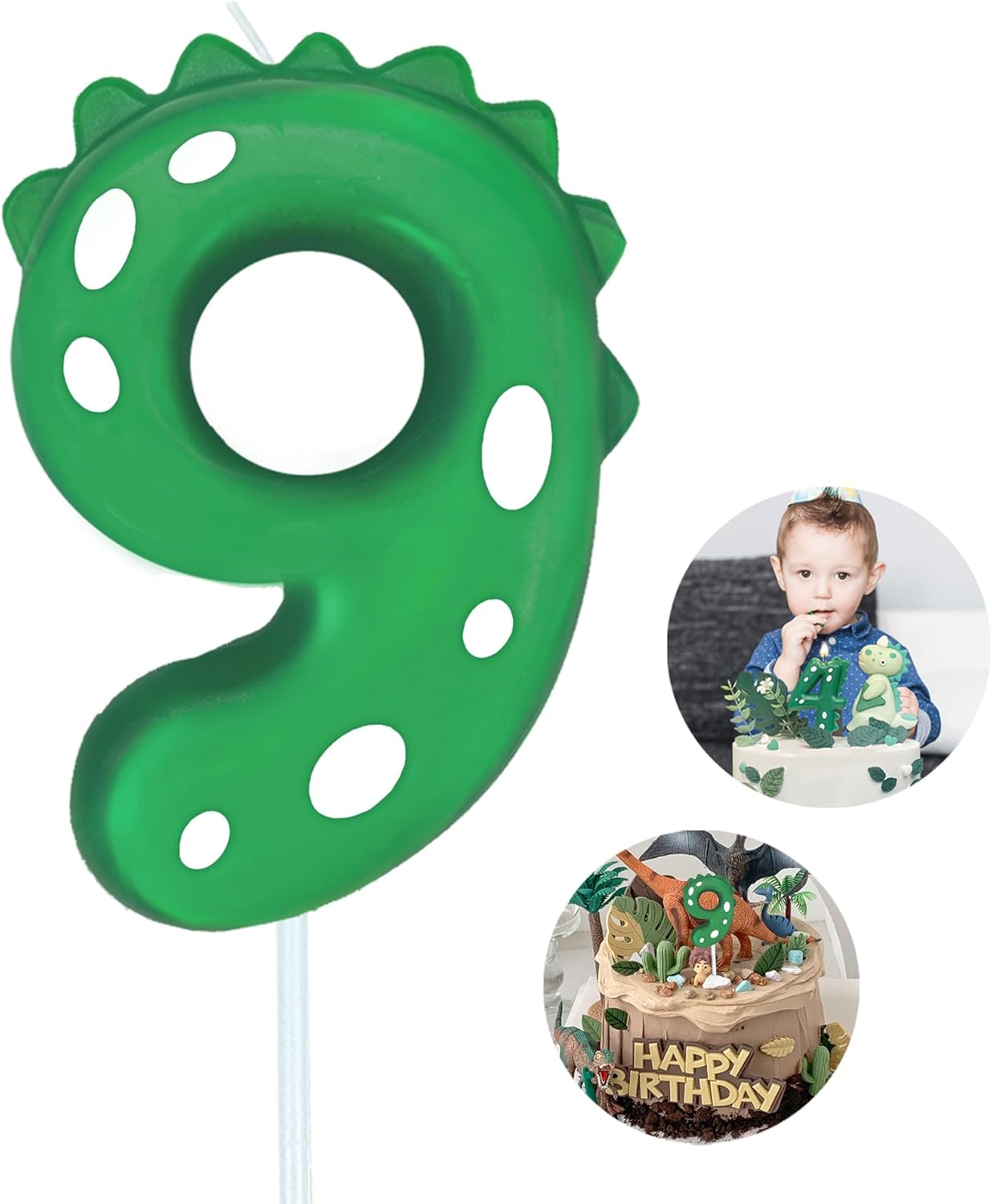 Number Birthday Candles(9 Candle Green) Dinosaur Shape Number Happy Birthday Cake Candles for Dinosaur Birthday Party Decoration Reunions Theme Party