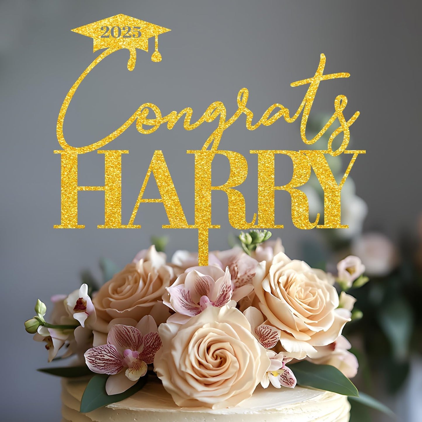 Graduation Cake Topper Personalized Congrats Graduation Cake Topper Class of 2025, Cupcake Toppers Gift Glitter Graduate Party Grad 2025 Decorations with Any Name